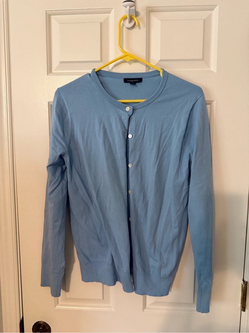 Lands' End Light Blue Lightweight Crewneck Cardigan